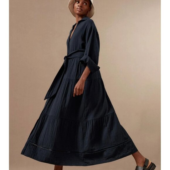 ME+EM Dresses & Skirts - NWOT ME+EM Cheesecloth ButtonFront Maxi Shirt Dress in Navy Size: 8